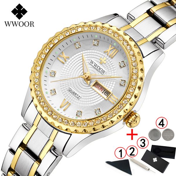 

2019 wwoor new gold women bracelet watches waterproof ladies watch stainless steel casual dress woman quartz watches women 2019, Slivery;brown
