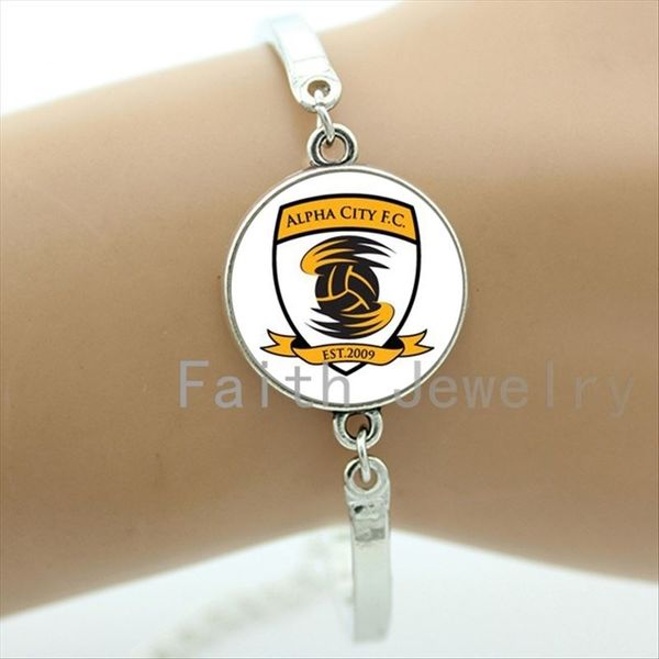 

trendy rugby jewelry case for alpha city f.c. est.2009 bracelet football sport bracelets glass sports team souvenirs gift nf032, Golden;silver