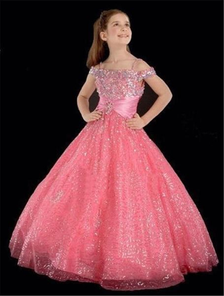 

2020 new lovely pink flower girls dresses off shoulder floor length sequins a line girls pageant dress gl, Red;yellow