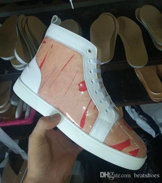 

designer shoes kraft leather and pvc high trainers red bottom mens flat sneakers brown textile white leather wedding shoes, Black