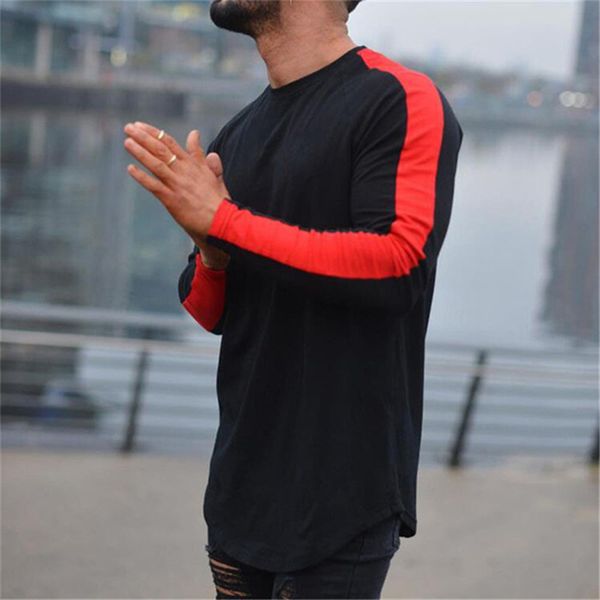 

spring mens side striped tshirts raglan sleeve casual active male tees panelled pullober straight boys clothing, White;black