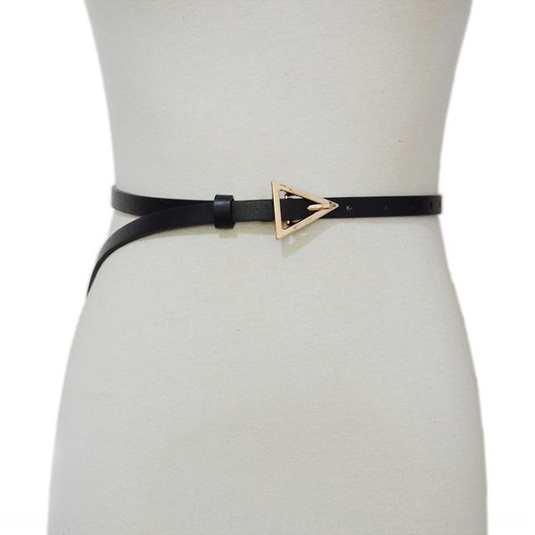 

women's decorative pin dress casual belt triangular alloy pin buckle thin pu belt all-match dress, Black;brown