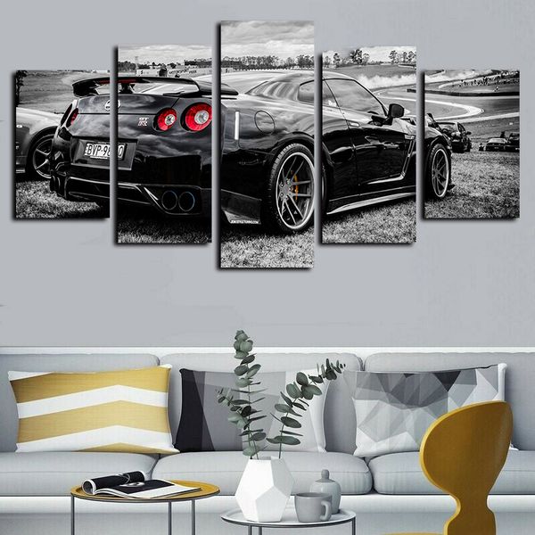 

canvas wall art flashy nissan gtr sports car paintings poster pictures print on canvas oil painting wall artworks 5 panels home wall decor