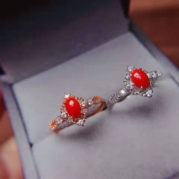 

boutique red coral s925 sterling silver ring simple and elegant for women, Golden;silver