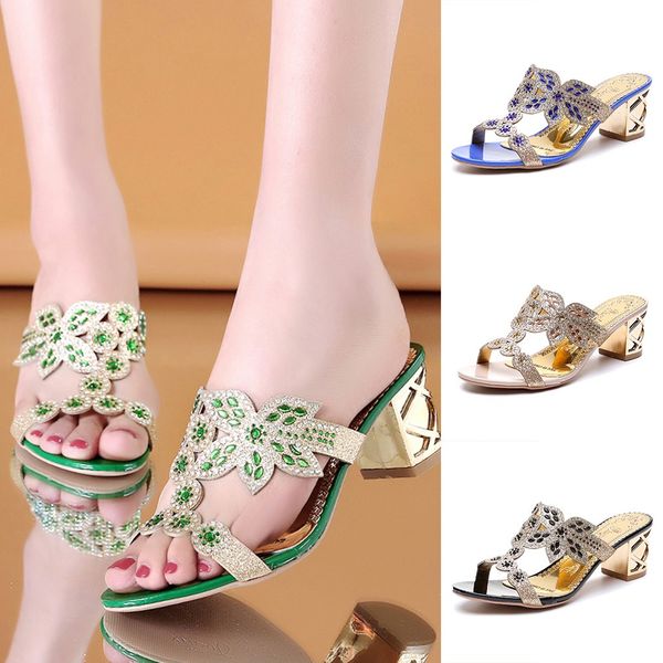 

2020 summer sandals women's shoes ladies bohemia thick crystal roma slipper sandals peep toe shoes sandalia feminina mujer #ng, Black