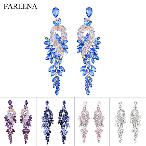 

bridal jewellery luxury crystal leaf large earrings long drop earrings for women wedding party jewelry accessory, Silver