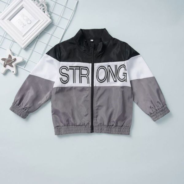 

1-7t baby boy girl clothes outerwear patchwork color letters casual jacket kids coat outfits, Blue;gray