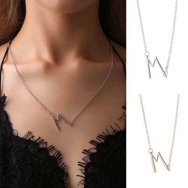 

female initial necklace capital letter m pendant necklaces for women gold silver color chains name clavicle neckless jewelry