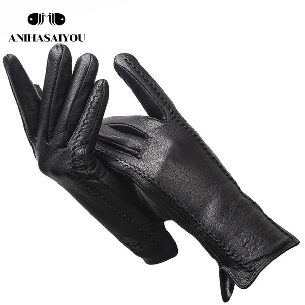 

imitation deer skin texture women' genuine leather gloves fashion real sheepskin winter gloves women withstand the cold - 2269, Blue;gray