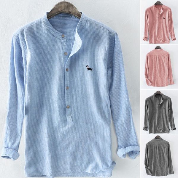 

new arrivals slim fit male shirt men's baggy stripe embroidery cotton linen long sleeve button plus size shirts -3xl sale, White;black