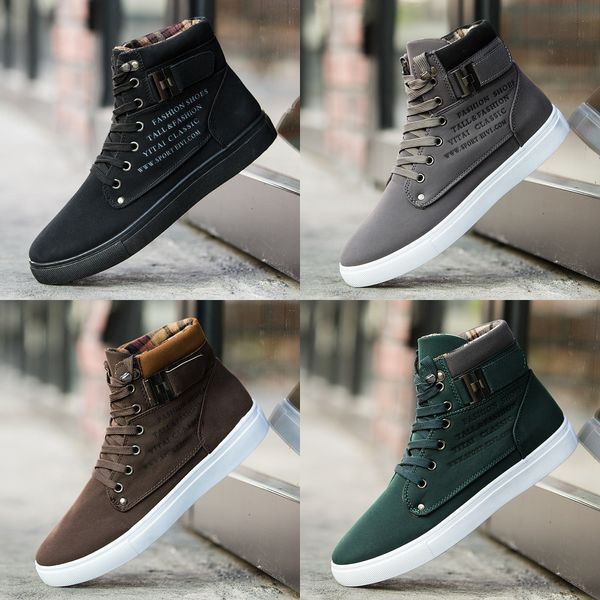 

koovan men's sneakers autumn and winter matte leather high men's shoes large size size 47 retro casual men's boots male, Black