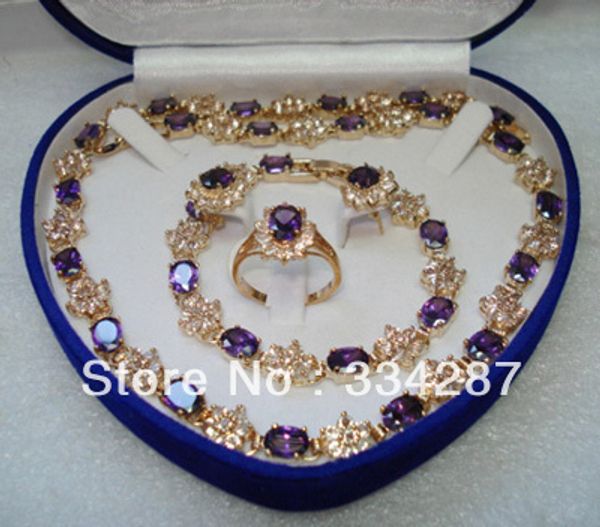 

red/blue/purple zircon earring bracelet ring/necklae, Silver