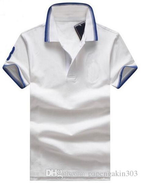 

classic usa fashion men solid polo shirts big horse embroidery short sleeve business cotton casual polos leisure tees tshirts white s-xxl, White;black