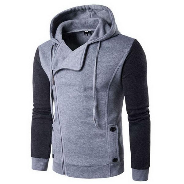 

autumn & winter oblique zipper casual slim long sleeve hiphop assassin creed hoodies sweatshirt tracksuit outerwear jackets, Black