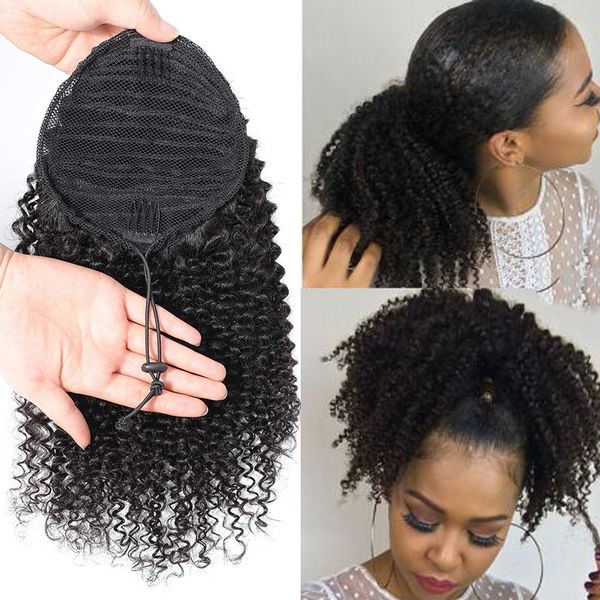 

Afro Kinky Curly Ponytail Human Hair Remy Brazilian Wrap Around Drawstring Ponytail Clip In Hair Extensions Pony Tail For African American