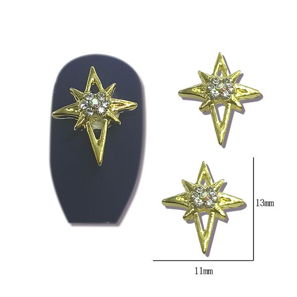 

10pcs alloy nail art rhinestone metal bottom inlaid crystal strass 3 styles 3d nail diy decorative items, Silver;gold