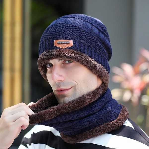 

2pcs men cap scarf winter warm knitted hat with scarf set skullies beanies for women outdoor sport set beanie hat scarf, Black;white