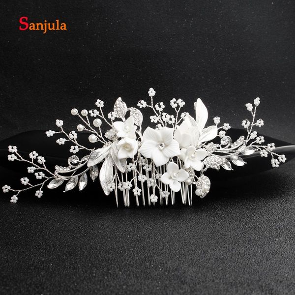 

handmade ceramic flowers unique wedding jewelry girls hair wear with comb beaded flowers accessories for wedding h253, Golden;white