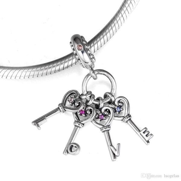 

2018 autumn 925 sterling silver jewelry keys of love dangle charm beads fits pandora bracelets necklace for women jewelry making, Bronze;silver