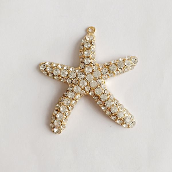 

10 pcs 57*60mm fashion metal alloy kc gold crystal rhinestone starfish pendant charm for jewelry making, Blue;slivery