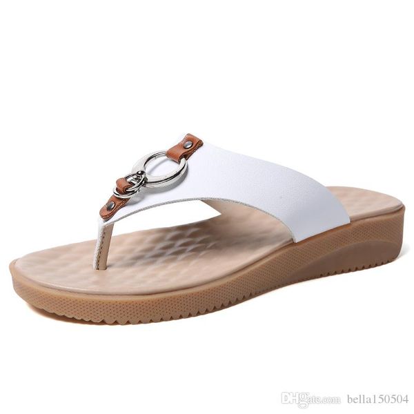 

genuine leather female slippers luxury sandals metal buckle women white colors sandals female summer outdoor beach slippers high quality, Black