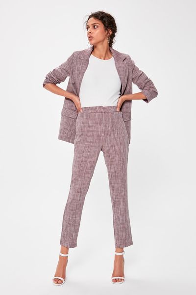 

trendyol burgundy classic pants twoaw20pl0058, Black;white