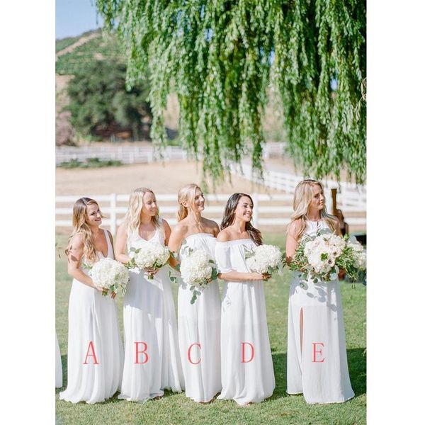 

simple a-line bohemian bridesmaid dresses off shoulder long lace v neck wedding guest gown formal prom evening dresses custom, White;pink
