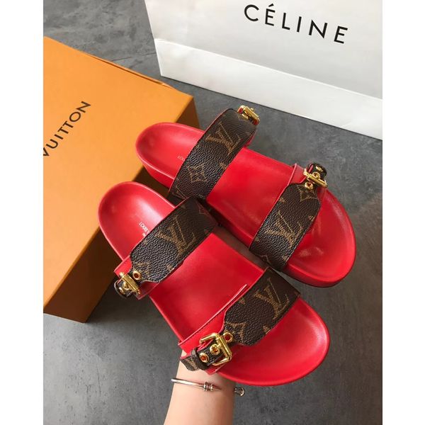 

2019 L Italy design causal slippers women slide sandals unisex outdoor beach flip flops