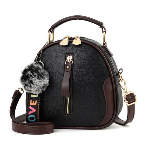 

fashion solid color women shell bag portable shoulder bag fashion pu leather elegant female bag with gray hair ball
