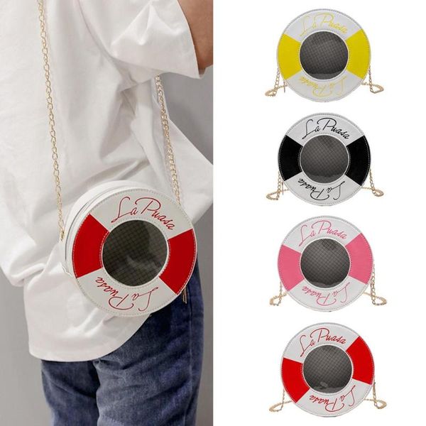 

contrast color transparent bag women shoulder messenger leather round bags