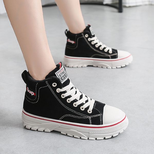 

hipping 2019 winter warm boots women's cotton shoes casual board shoes trendy wild student snow boots, Black