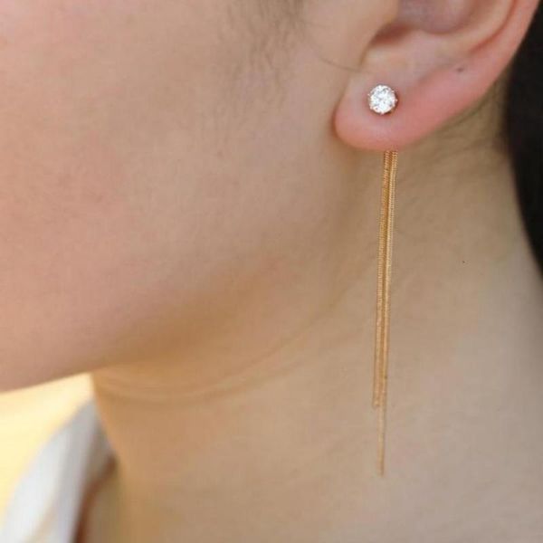 

stud fashion silver color rhinestone crystal long tassel earrings for women bridal brincos wedding jewelry, Golden;silver