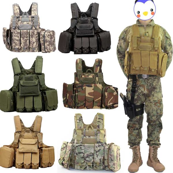

tactical molle ciras vest paintball combat vest magazine pouch utility bag releasable armor plate hunting clothes, Camo;black