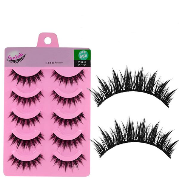 

5 pair elegant popular fashion women long black handmade cross party false eyelashes eye lashes makeup extension 2016 hot