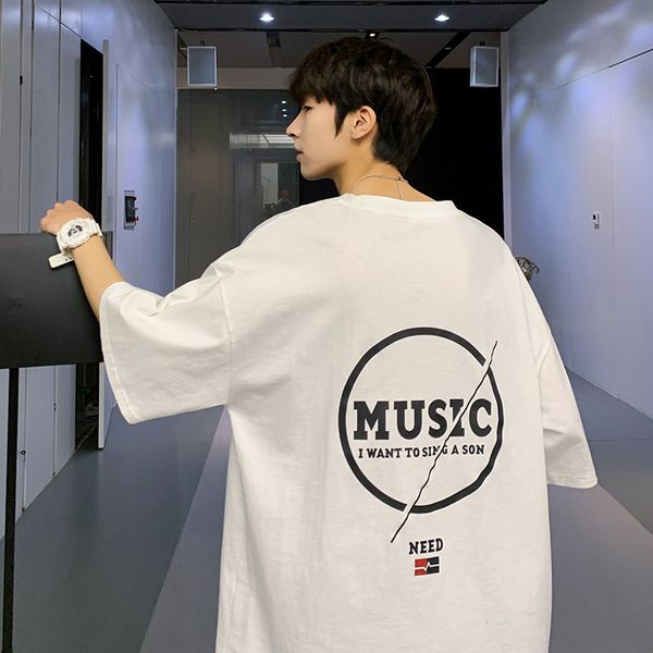 

бренд tide большой ярдов лето с короткими рукавами футболки мальчиков в рыхлый хлопка вокруг шеи футболку ins корейский прилива ездить рубаш, White;black