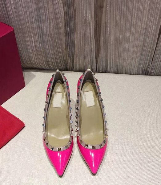

designer pointed studs high heels rivets sandals women shoes valentine high-heeled shoes, Black