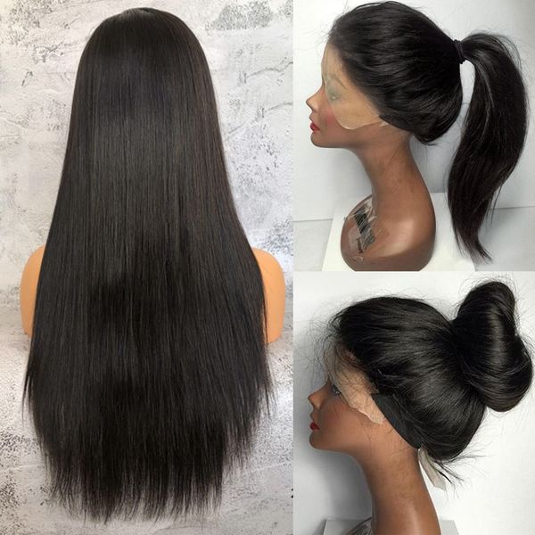 

glueless silk full lace wigs silk straight brazilian virgin hair full lace front human hair wigs base lace wigs, Black;brown
