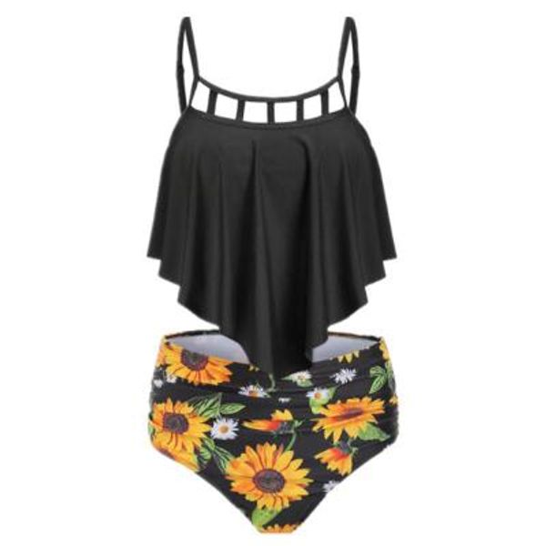 

женщины бикини женщин модные купальники для девочек подсолнечника печати высокой талией бикини дамы сексуальные купальники к 2020 году новые, White;black