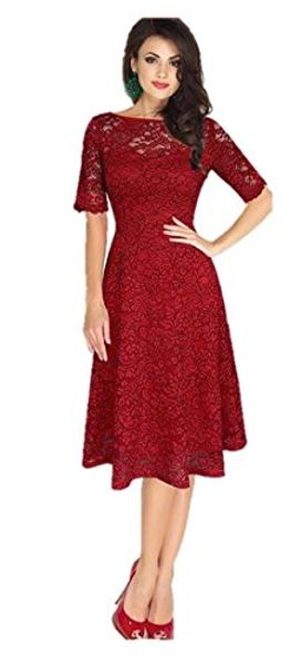 

eastylish temperament women's lace short sleeve swing skirt wedding party dress, Black;gray