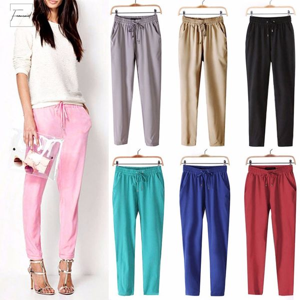 

women fashion leisure strappy pants elastic waist bright color summer spring drop shipping good quality, Black;white