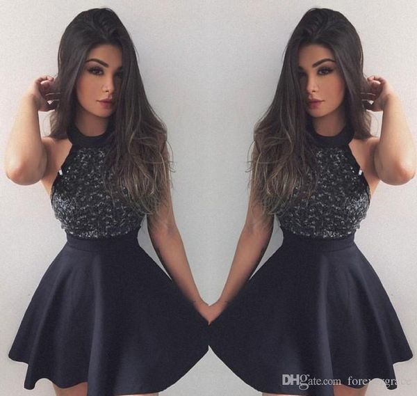 

2019 little black beaded cocktail dress a line jewel neck short mini semi club wear homecoming party gown plus size custom m6011048