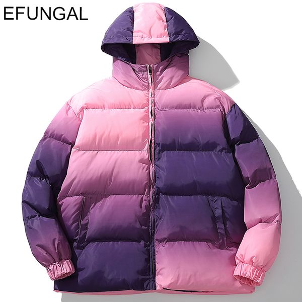 

efungal colorful casual parkas hooded streetwear hip hop windbreaker winter jacket men fashion overcoats bomber jackets parka, Black
