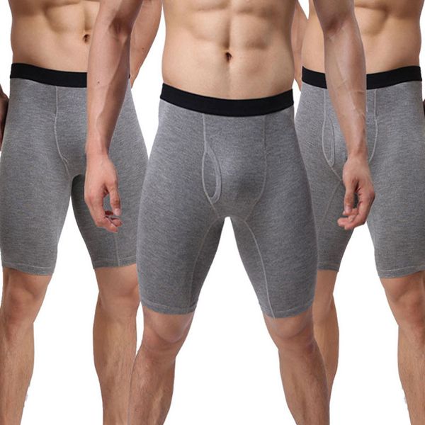 Casual Uomo Pantaloncini da pugile lungo comodo mutande di cotone mutandine elastiche in vita fitness ginocchio di fitness lunghezza pantaloncini sexy skinny sacchetti mutandine