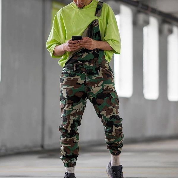 

single shoulder jeans pantalones hombre camouflage print denim jumpsuits strap pencil overalls casual distressed jeans pant, Blue