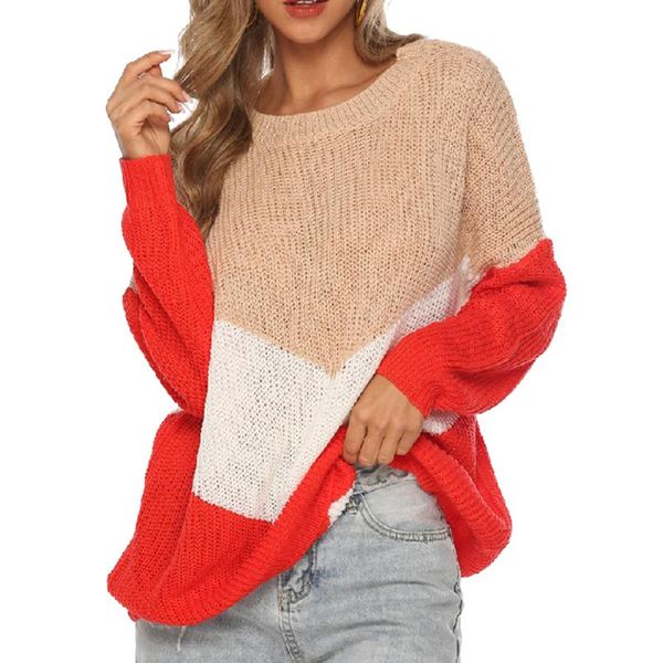 

2020 fashion sweaters women winter pullover jumpers knitted clothes women stitching loose knitting sweater women's, White;black