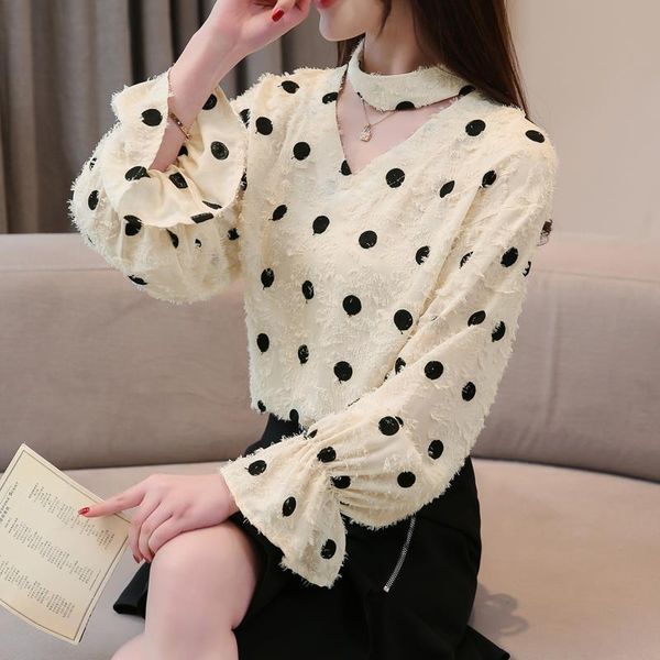 

fashionable elegant women's spring summer style embroidered shirt halter neck long sleeve blouses casual women's df3223, White