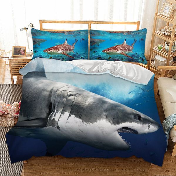 Shark Printed Bedding Set King Size Lifelike Scary Simple 3d Duvet