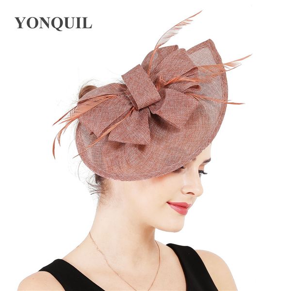 

imitation sinamay feather peach fascinator party hat irregular shap millinery wedding headpiece occasion diy hair accessories