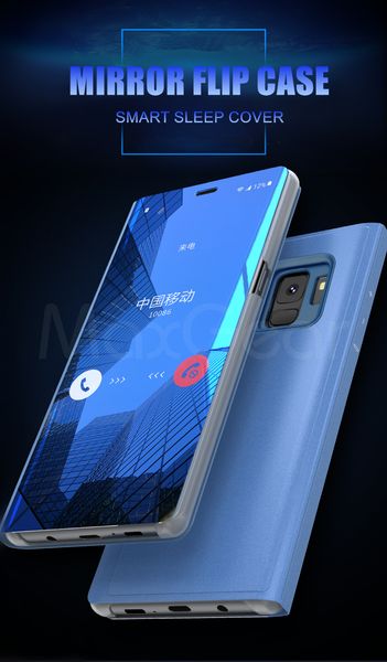 

maxgear luxury leather smart flip mirror phone cases for samsung galaxy s6 s7 edge s8 s9 plus clear view stand case