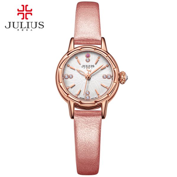 Julius Uhr 2017 Neue Designer Armbanduhr Mode Lederband Quarzuhr Frauen Uhren Top Marke Silber Rose Gold JA-908